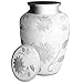 Cremation Urn for Human Ashes Adult Large, Funeral Urn for Men and Women - Brass Hand Engraved - Display Burial at Home or in Niche at Columbarium (White Rose Urn for Ashes Mother /Father
