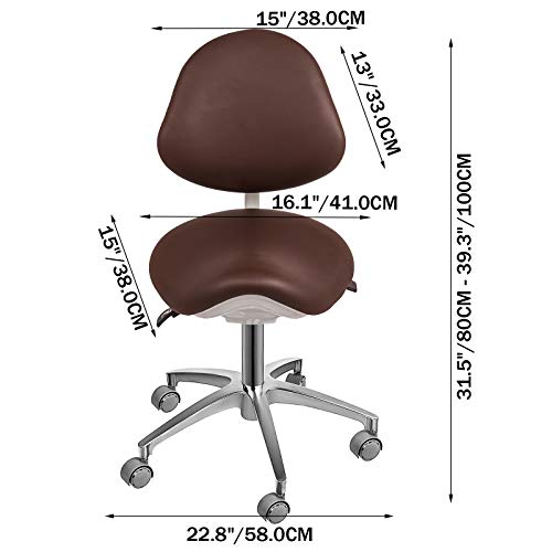Happybuy Standard Dental Mobile Chair Saddle Doctor's Stool PU Leather Dentist Chair Dental Stool Height Adjustable for Dentists and Office (Dark Brown)