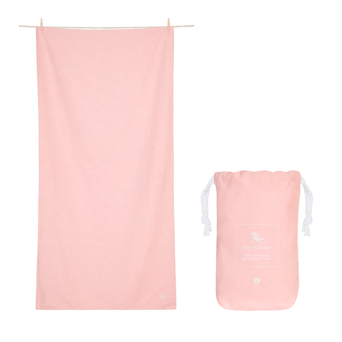 Dock & Bay Quick Drying Towel - For Sports & Gym - Compact, Lightweight - 100% Recycled - Includes Bag - Essential - Island Pink - Extra Large (200x90cm, 78x35)