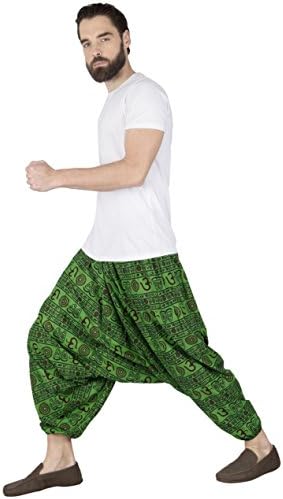 The Harem Studio Mens Womens Boho Hippie Baggy Cotton Wide Leg Harem Pants with Pockets - OM Design