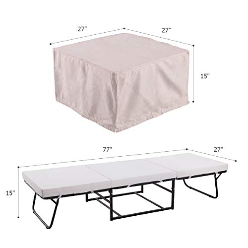 NOVA_FURNITURE Ottoman Sleeper Bed, Foam Mattress, Folding Convertible Bed with Guest Hideaway Bed, No Assembly Required,Microfiber Slip Cover,Camel