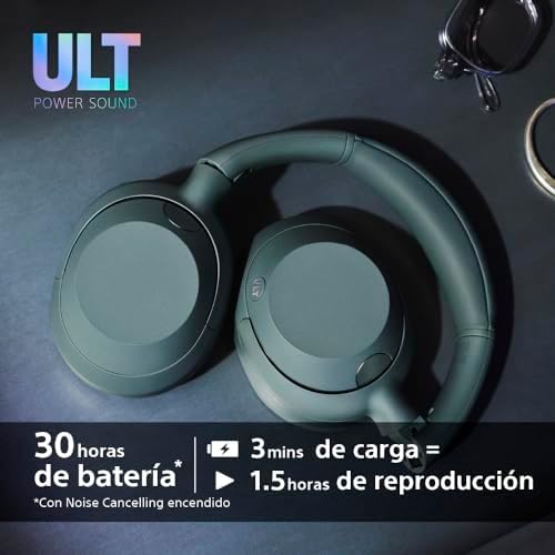 Sony ult wear, fones de ouvido bluetooth sem fio com som ult power, graves profundos definitivos, cancelamento de ruído, qualidade de chamada cristalina, bateria com duração de até 30 horas, ios e android, cinza floresta