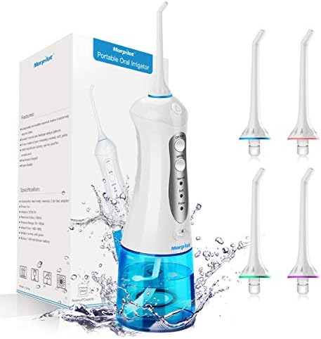 morpilot Water Flosser for Teeth,Dental Floss with 4 Jet Nozzles and 200ml Reservoir,IPX7 Waterproof USB Rechargeable 3 Water Pressure and FDA Approved