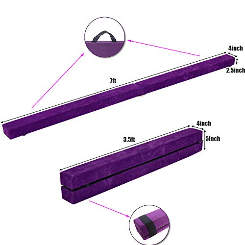 Vehipa Gymnastics Balance Beam,8.2 Ft Wood Core Folding Floor Balance Beam with Anti-Slip Base,Foam Top and Carry Handles,Home Training Floor Beam (Purple)