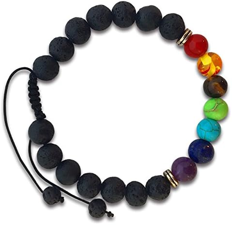 7 Chakras Real Lava Stone Bracelet for Women and Men - Helps Balance Your Chakras - Healing, Yoga, Meditation, Grounding, Self Confidence, Energy and Protection