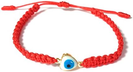 Lucky Charms USA Baby Heart Red String Bracelet for Protection, Evil Eye, Mal De Ojo, White with Light Blue