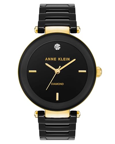 Anne Klein Women's Black Ceramic Bracelet Watch with Diamond Accent