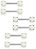 Opal Glitter Front Facing Prong Set Nipple Bars Barbells Rings - Gold Tone, Black, Rose Gold Tone - 14G 316L Stainless Steel - Sold as a Pair