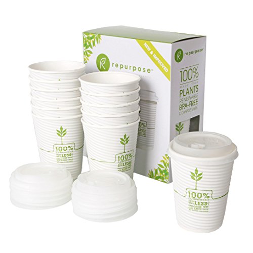 Repurpose 100% Compostable Plant-Based Insulated Hot Cup and Lid Set, 12 ounce, 12 count