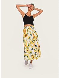 Falda larga para dama con estampado de girasol, estilo bohemio, cómoda, de cintura alta