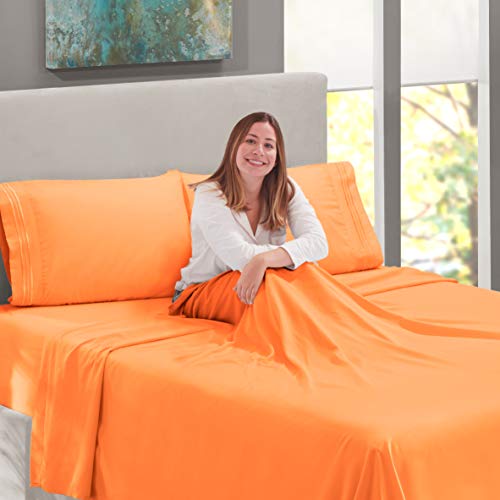 4 Twin+Size+Sheets+Orange+Microfiber