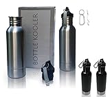 Bottle Kooler - Stainless Steel Bottle Insulator - Keeps Beer Cold Longer - Fits Most 12oz Bottles - with Bottle Opener & Carabiner. Also in Black