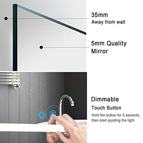 PexFix 20 x 28 inch Bathroom Vanity Mirror, LED Backlit+Wall Mounted+Antifog & Dimmable Touch Switch+3 Color Modes+Polished Edge &Frameless+5500K Cool White+3000K Warm+ CRI>90+Vertical&Horizontal