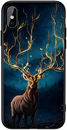 2020 Phone Case for iPhone X XR 8 7 10 6 6s XS Max Glass Animal Cover Case for iPhone 7 8 X 6 6 S Plus XR Luxury Case Coque (Golden Deer, for iPhone 8 Plus + 7 Plus)