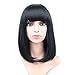 Fani Wigs Short Bob Wig For Women With Free Wig Cap Yaki Straight Synthetic Wigs Flat Bangs Wig Black Color Cospaly Wigs