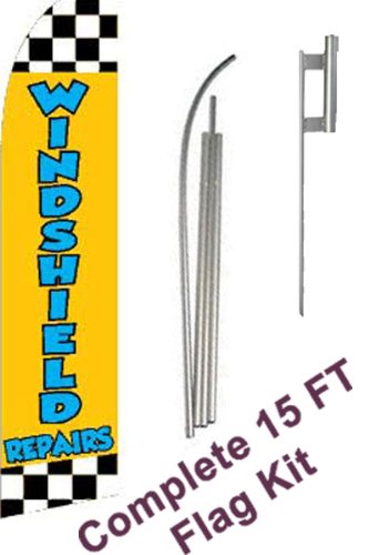 NEOPlex - "Windshield Repairs" Complete Flag Kit - Includes 12' Swooper Feather Business Flag With 15-foot Anodized Aluminum Flagpole AND Ground Spike - Thumbnail 3
