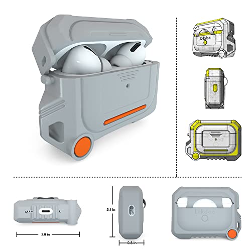Dikdoc for AirPods Pro 2nd Generation Case Cover with Lock and Keychain, Apple AirPods Pro 2 Silicone Armor Case Magsafe Watch Charger Compatible AirPods Pro Protective Case Men (Gray)