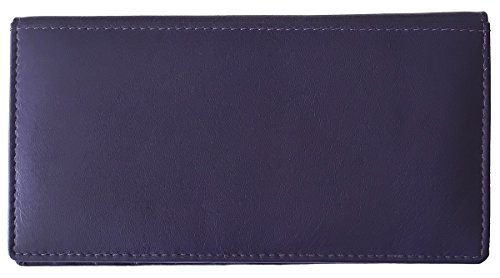 Dark Purple RFID Leather Checkbook Cover with Credit Card Slots and Pen Holder