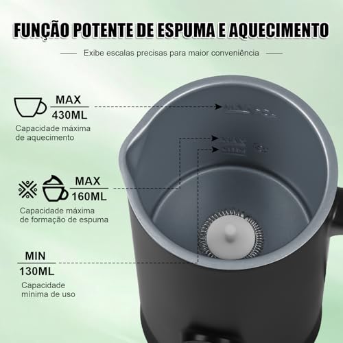 110V Espumador de Leite Elétrico 4 em 1, Vaporizador de Leite Elétrico de 430 ml, Batedor de Leite, Máquina Automática de Espuma Fria e Quente para Café, Latte, Chocolate Quente