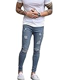 Men's Ripped Skinny Denim Jeans Slim Fit Stretch Pencil Pants (W31, Light Blue)