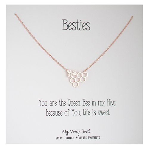 My very best dainty bee on beehive necklace (rose gold …