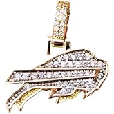 GLD Officially licensed NFL Sports Team Logo Pendant - Gold Plated Iced Out Football Necklace Charm - Yellow Gold/Buffalo Bills