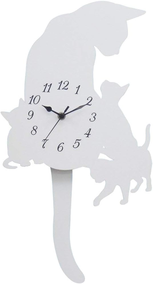Ohnishi Ken Cat Wall Clock Tail Pendulum Mechanical Clock White AKT-5800 from Japan