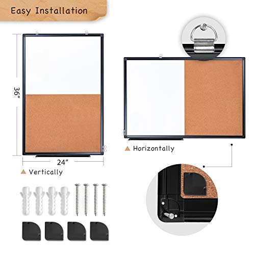 Combination Board, 36 x 24 Magnetic Whiteboard & Cork Board, Dry Erase Board Bulletin Combo Board for Home Office Classroom, Wall Mounted Memo Message Board - Thumbnail 3