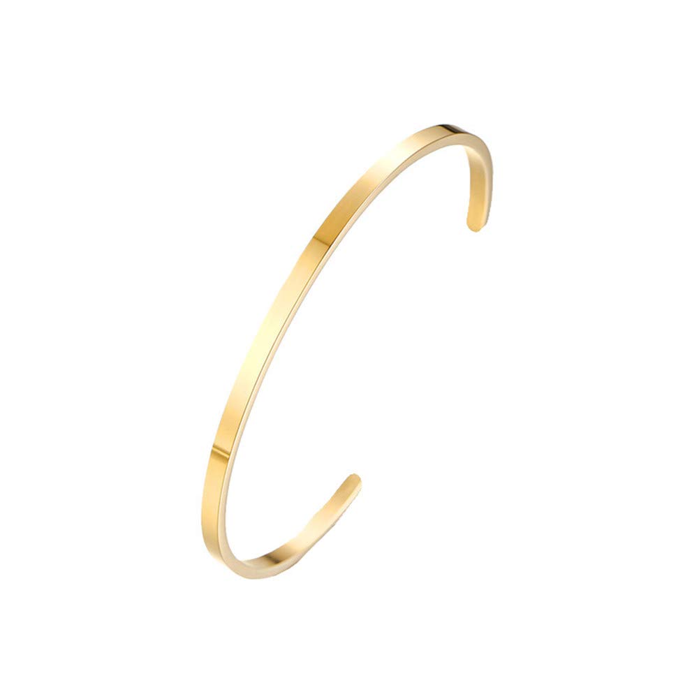 PAURO Men's Women's Stainless Steel 3mm Opening Plain Bracelet Bangle Cuff for Unisex Gold Dia 64mm