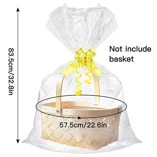 SelfTek 20 Pack Clear Basket Bags Cellophane Wrap Bags,with 20 Pack Bows Ribbon (Random Two Colors) for Gifts and Baskets,Wrapping,Arts & Crafts,Treat,32 by 22 Inches - Thumbnail 5
