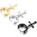 MOWOM Silver Gold Two Tone Black Stainless Steel Hoop huggie Earrings Cross (3 Pairs)