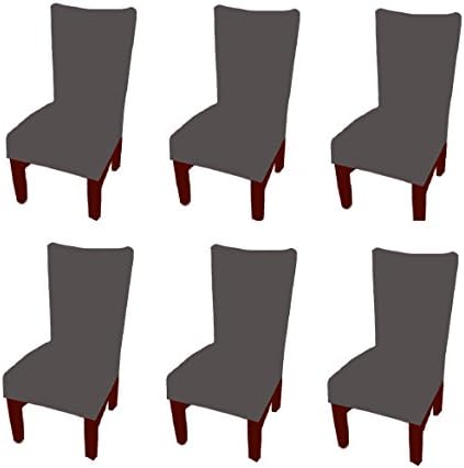 Moonter 6 X Stretch Removable and Washable Spandex/Fabric Dinning Room Chair Seat Covers Banquet Slipcover Protector Folding Decoration For Wedding, Party,Ceremony,Hotel (Set of 6, Grey)