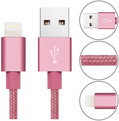 Compatible iPhone7 8 6 5 X Fast Data Cable 3.1amp Braided USB Charger Lead (1 Meter Long, Pink)