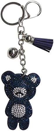 Bag Charm, Keyring, Keychain Pooh Teddy Bear Rhinestone Crystal Blue and White.