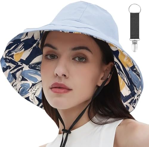Reversible Floral Sun Hat with UV Protection UPF Packable Wide Brim Chin Strap Pyhlmscde Reversible Floral Wide Brim Sun Hat for Women UV  main image 2