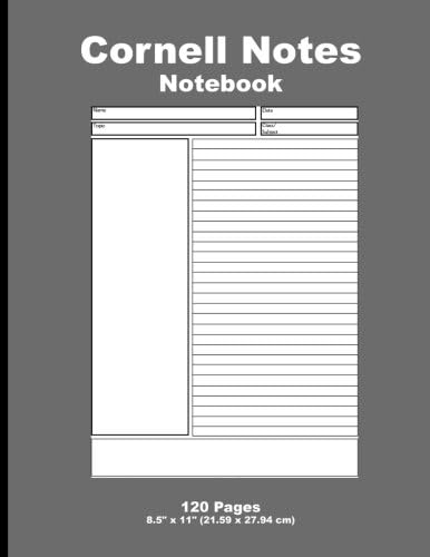 Cornell Notes Notebook: Gray Cover With Paper Image, Note Taking Notebook, For Students, Writers,school supplies list, Notebook 8.5" x 11" (21.59 x 27.94 cm) ,Durable Matte Cover, 120 Pages