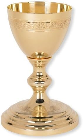 Stratford Chapel Gold Tone Etched Chalice and Paten Set, 7 1/2 Inch