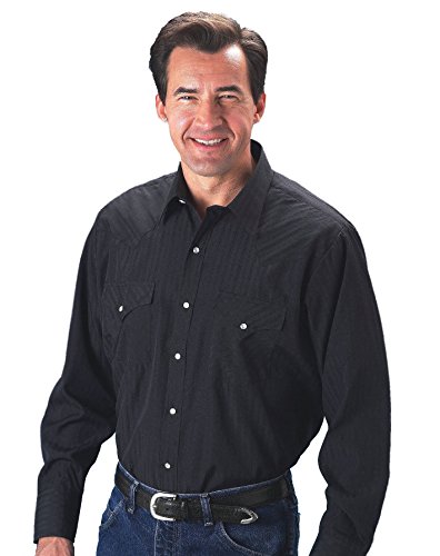 Ely Cattleman Men's Dobby Solid Western Dress Shirt Black Medium