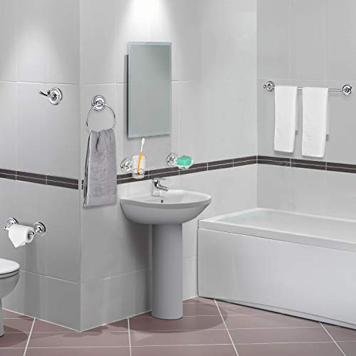 TONIAL Bath Hardware Accessories Set Wall Mounted 6 Piece Include 23.5 inch Towel Bar Towel Ring Robe Hook Toilet Paper Holer Soap Dish Toothbrush Holder Chrome