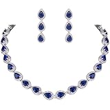 EVER FAITH Women's CZ Elegant Teardrop Necklace Earrings Set Silver-Tone