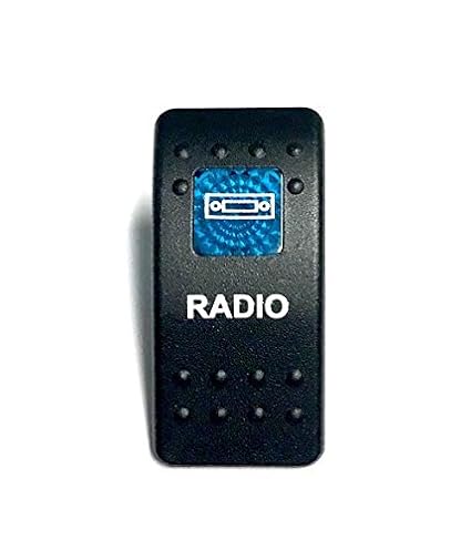 Euro Rocker Switch Cover with Text, Black with Blue Lens. Contura II, Fits Carling, Cole Hersee, Blue seas