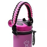 Handle for Hydro Flask - Paracord Survival Strap with Security Ring for Wide Mouth Water Bottles Carrier (Pink/Black)