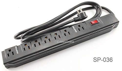 CablesOnline, Power Strip with 5 Horizontal + 2 Adapter Outlets w/6-foot Cable , SP-036