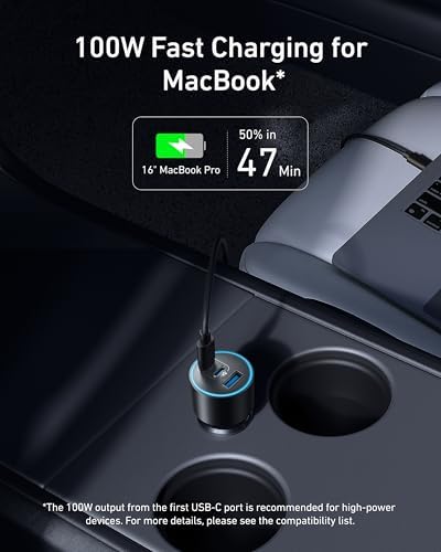 Caricatore Auto USB C 167.5W Max, Accendisigari USB C 3-Porte Ultra-Compatto e Rapido, Per MacBook Pro/Air, iPhone 16/15/14/13 Serie, Samsung S24/S23, iPad Pro, AirPods, e Altro Ancora