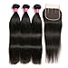 RUIMEISI Brazilian Straight Hair With Closure 3 Bundles Unprocessed Virgin Human Hair Bundles With Lace Closure Inch Part Hair Extensions Natural Color (22/24/26+20 Inch, Three part)