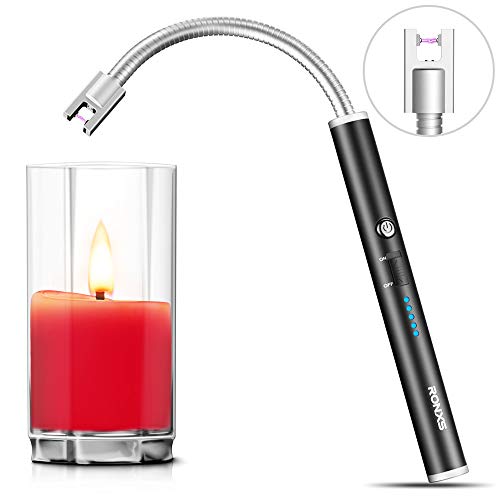 Lighter, RONXS Upgraded Candle Lighter Camping Lighter Grill Lighter USB Lighter Plasma Arc with LED Battery Display Safety Switch, Longer Flexible Neck for Candle Cooking BBQs Fireworks