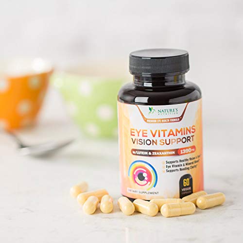 Eye Vitamins with Lutein & Zeaxanthin, Highest Potency Natural Vitamin and Mineral Supplement 1390mg - Made in USA - Best Formula for Vision Support, Dry Eyes & Macular Health - 60 Capsules