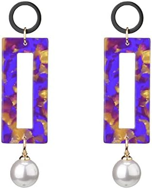 Manerson Drop Earrings Acrylic Imitation Pearls Hollow Geometry Dangle Earrings For Women Jewelry(Purple)