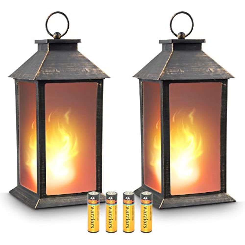 13" Vintage Style Decorative Lantern,Flickering Flame Effect LED