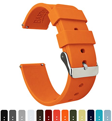 Barton Silicone Watch Bands - Quick Release Straps - Choose Color & Width - 16mm, 18mm, 20mm, 22mm, 24mm - Pumpkin Orange 16mm
